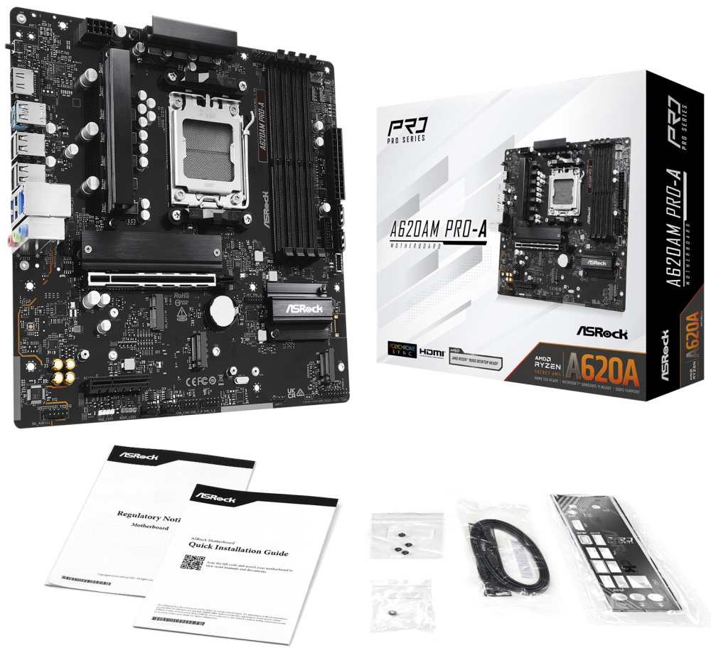 ASRock A620AM Pro-A / AMD A620A / AM5 / 4x DDR5 DIMM / 3x M.2 / HDMI / USB-C / mATX